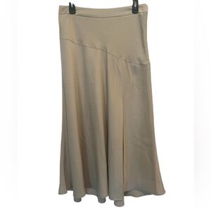 Banana Republic Tan A-Line Midi Skirt Front Side Slit, Side Zipper Size 8